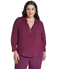 Karl Lagerfeld Paris Plus Long-Sleeve V-Neck Blouse, Created for Macy's