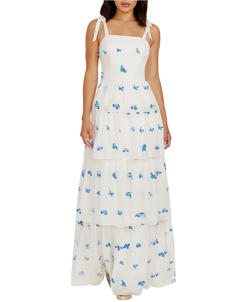 Dress The Population Women's Monica Square Neck Tiered Floral Maxi Dress