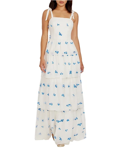 Dress The Population Women's Monica Square Neck Tiered Floral Maxi Dress