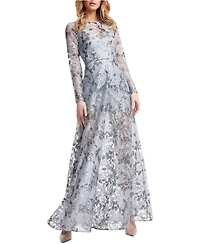 Dress The Population Women's Ava Long Sleeve Floral Sequin Gown