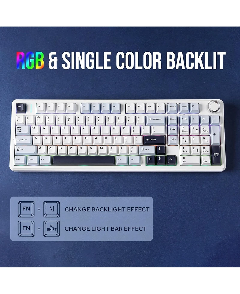 Aula F99 Pro Wireless Mechanical Keyboard, Tri-Mode Bt Usb-c, 8000mAh Battery, Rgb Backlit, Control Knob, Side-Printed Keys