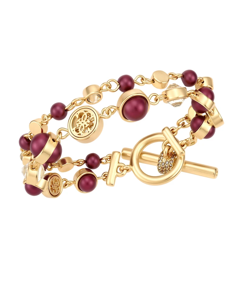 Guess Gold-Tone Imitation Pearl & Crystal Toggle Bracelet