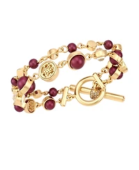 Guess Gold-Tone Imitation Pearl & Crystal Toggle Bracelet