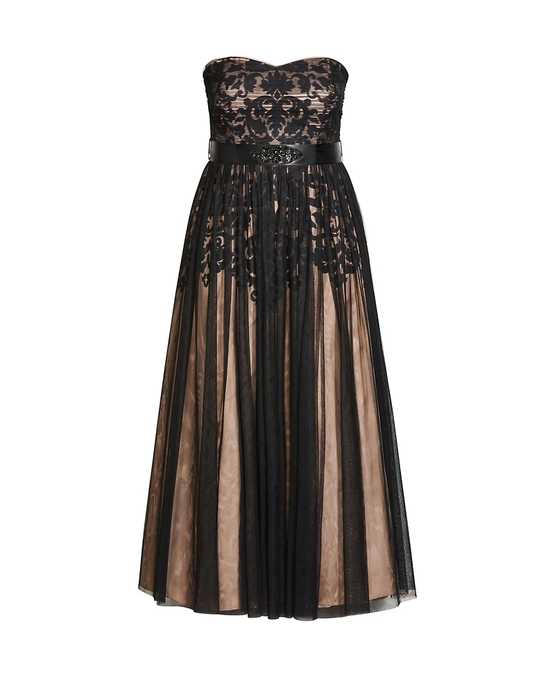 City Chic Plus Embroidered Tulle Maxi Dress