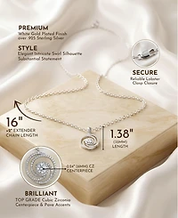 Sterling Silver White Gold plated Cubic Zirconia Swirl Knot Necklace