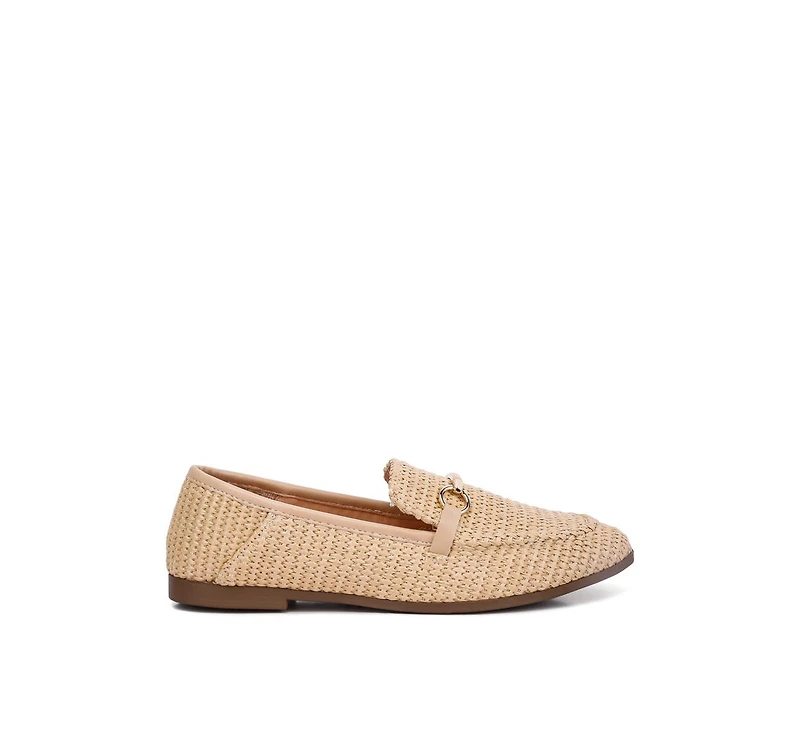 Asher Horsebit Embellished Raffia Loafers Black
