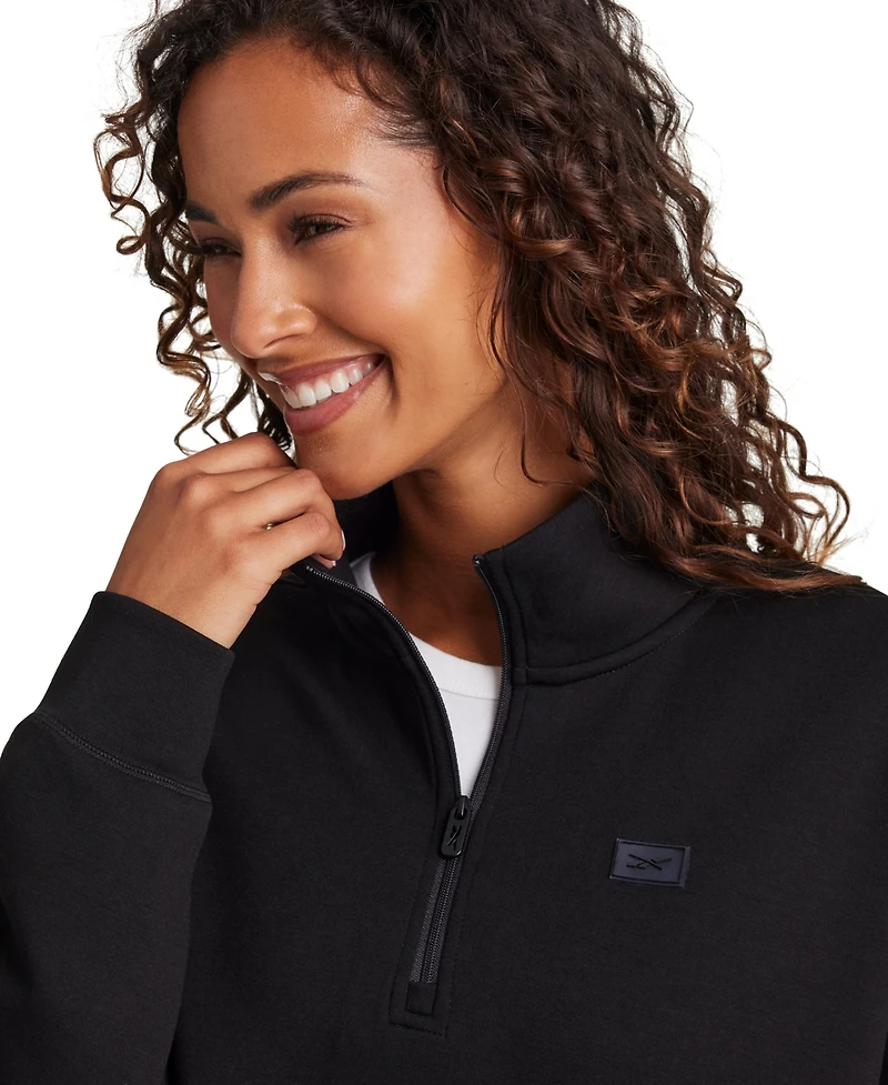 Reebok Women's Double Knit Cropped Half Zip Long-Sleeve Sweatshirt