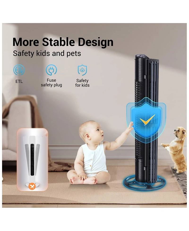 Ltmate Global Inc. Smart Tower Fan with Remote Control, 6 Hyper Speeds & 3 Modes, 40 inches, 15h Timer Portable Floor Bladeless Fan