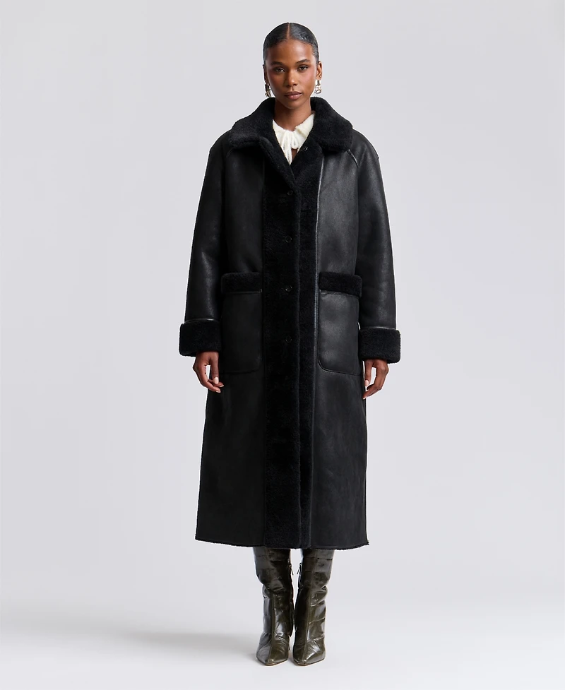 Avec Les Filles Women's Maxi Reversible Faux Fur Coat