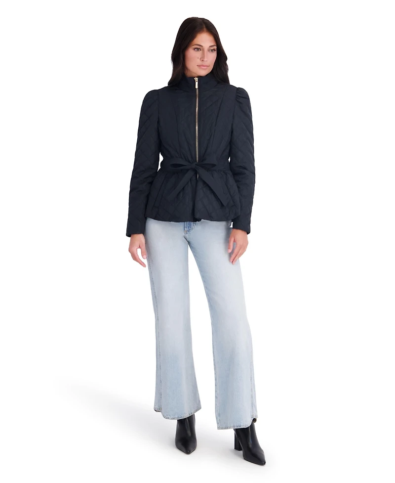 Kensie Women's Hooded Faux Wool Coat With Belt And Button Front