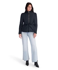 Kensie Women's Hooded Faux Wool Coat With Belt And Button Front