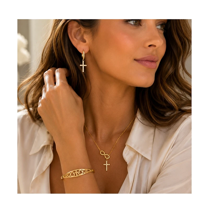 Dloria Cross and Heart faith Engraved Adjustable Cuff Bracelet-"Let your be bigger than fear"