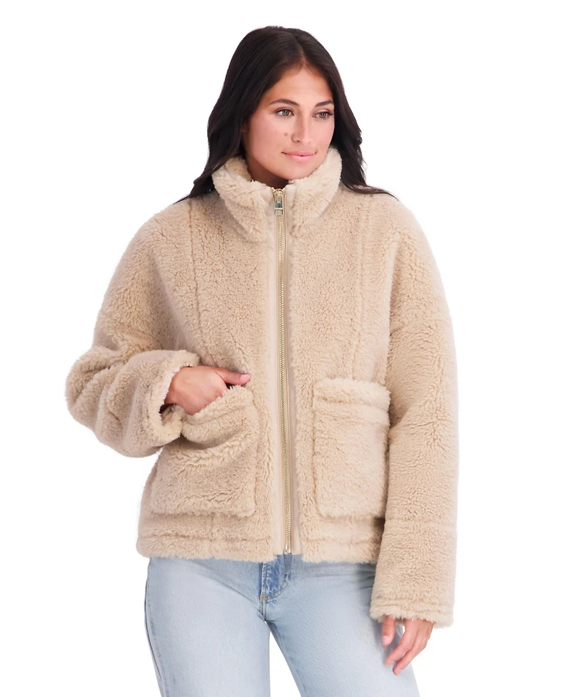 Kensie Women's Faux Fur Funnel Neck Short Jacket