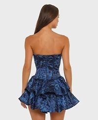 Alex & Sophia Juniors' Strapless Sweetheart Jacquard Tiered Dress