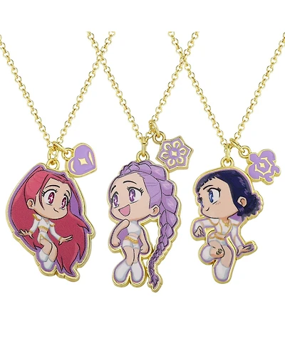 K-Pop Demon Hunters Rumi, Zoey, and Mira Necklace Set 3-Piece Official License, 3 Friendship Necklaces Gold-Tone, K-Pop Gifts