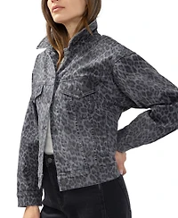Silver Jeans Co. Women's Short Leopard-Print Denim Jacket