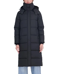 Sebby Collection Women's Long Hooded Faux Fur Trimmed Puffer Coat