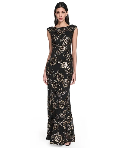 Eliza J Women's Floral-Print Sequined Boat Neck Gown