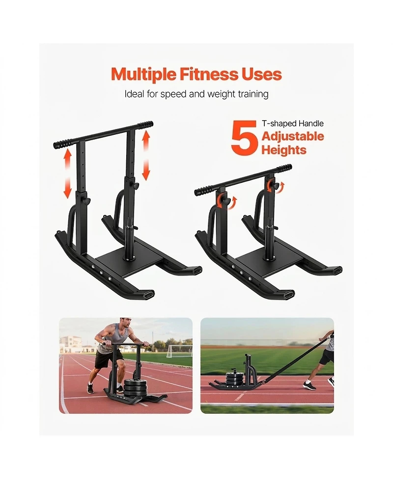 Sugift Steel Power Weight Sled with Adjustable T-Bar Handle and Pulling Harness