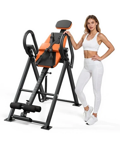 Sugift Heavy Duty Inversion Table with Dual-Roller Ankle Lock and Adjustable Tether Strap 300 Lbs