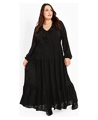 Avenue Plus Desi Floral Long-Sleeve Ruffle Dress