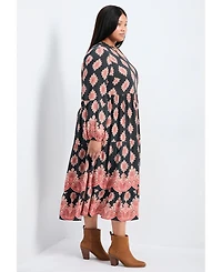 Avenue Women's Everlasting Bordered Print Blouson Sleeve Dress