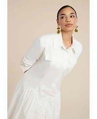 Eloquii Women's Plus Shirred Godet Flare Poplin Dress