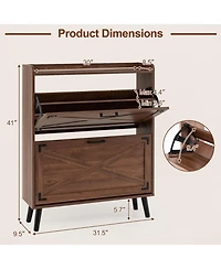Gymax Narrow Shoe Cabinet w/2 Flip Drawers Adjustable and Removable Shelves for Entryway