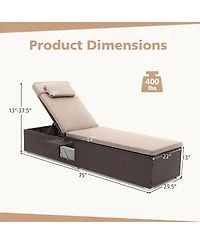 Gymax Patio Chaise Lounge w/ 6-level Backrest Comfy Seat Cushion and Headrest Backyard