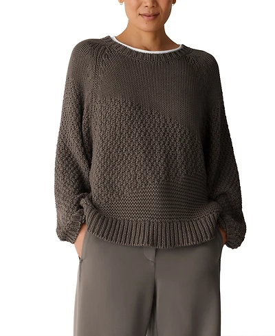 Eileen Fisher Women's Boxy-Fit Long-Sleeve Crewneck Sweater
