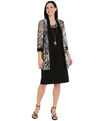 R & M Richards Petites Printed A-Line Scoop Neck 2-Piece Dress and Jacket Set