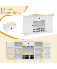 Gymax Sideboard Cabinet with Door Shelves 10-Bottle Wine Rack Glass Holder Drawer