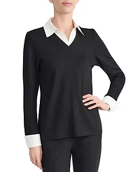 Jones New York Petite Serenity Collared V-Neck Long-Sleeve Blouse
