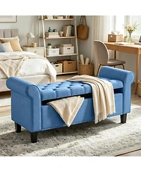 Slickblue Storage Ottoman Bench with Button Tufted Seat and Rolled Arms