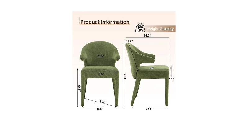 Flynama Set of 2 Boucle Fabric Hug Chairs with Armrests, Upholstered Accent Dining Chairs