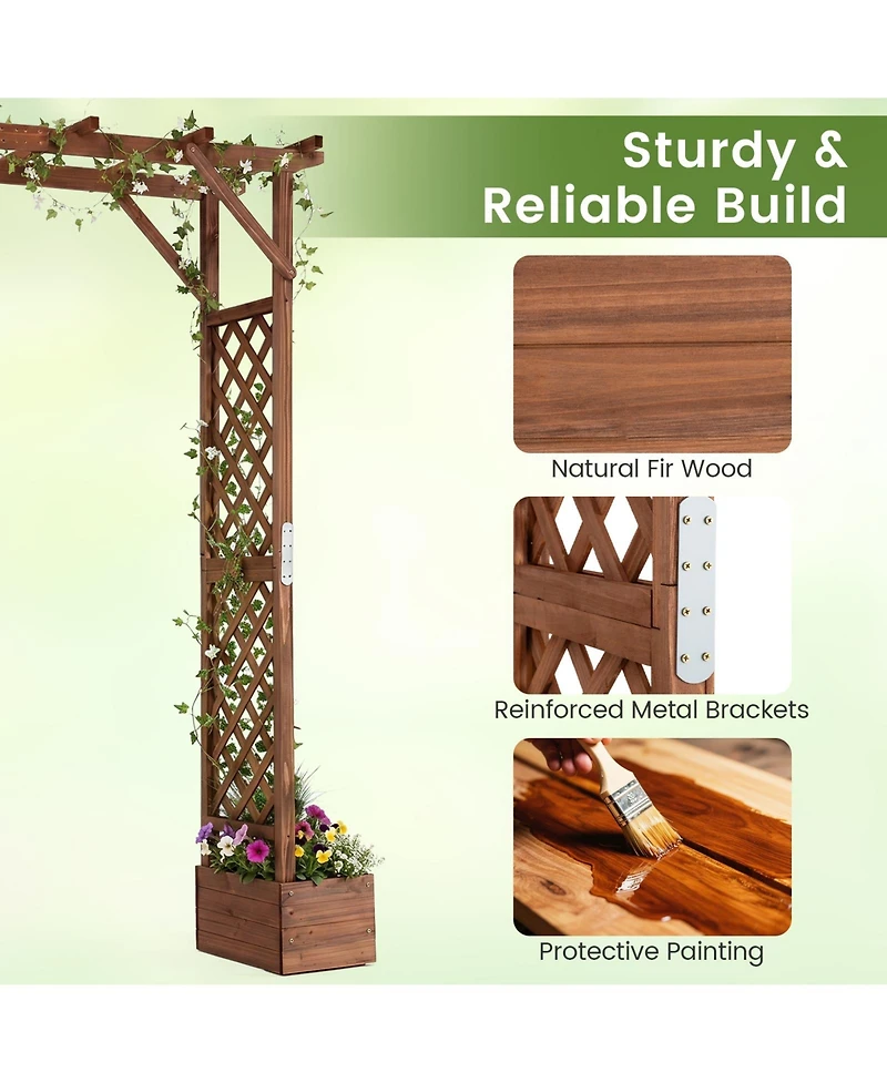Gymax 87 Inch Tall Wooden Garden Arbor with Planter Boxes and Hanging Roof for Plants