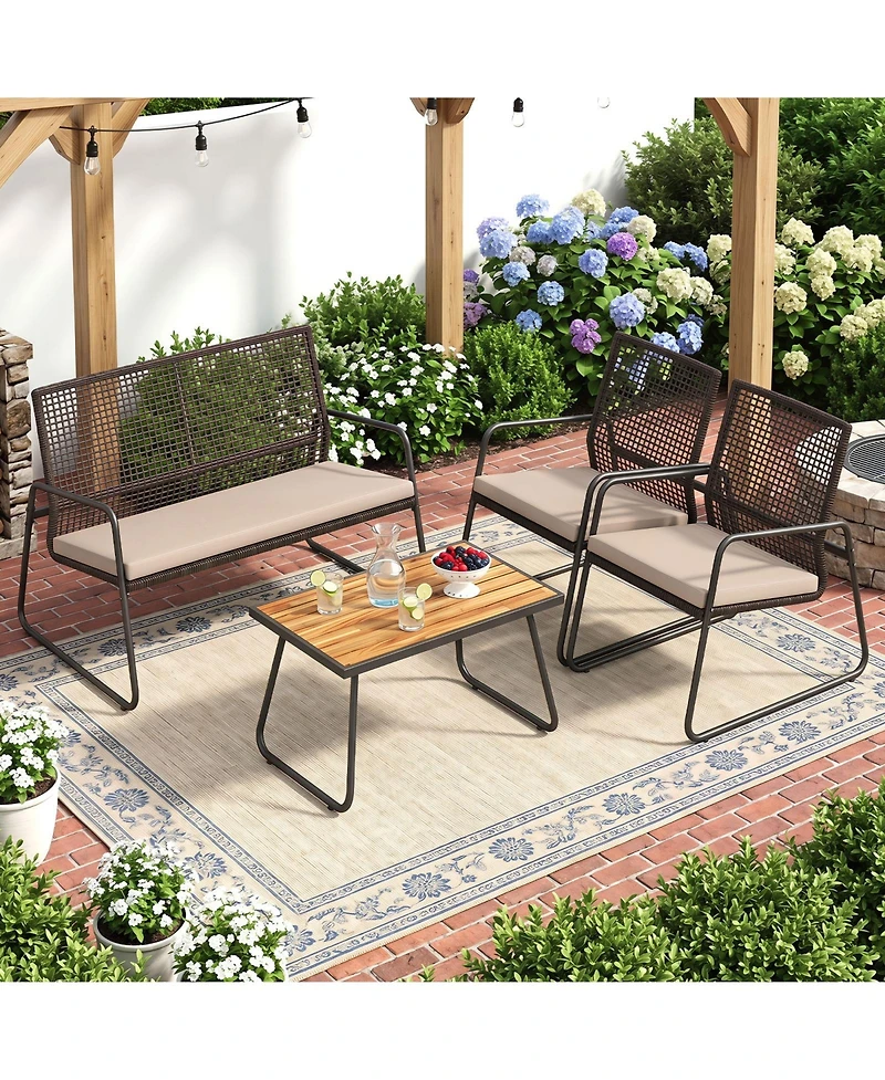 Gymax 8Piece Patio Furniture Set Pe Wicker Rattan Conversation Set with Zippered Cushions