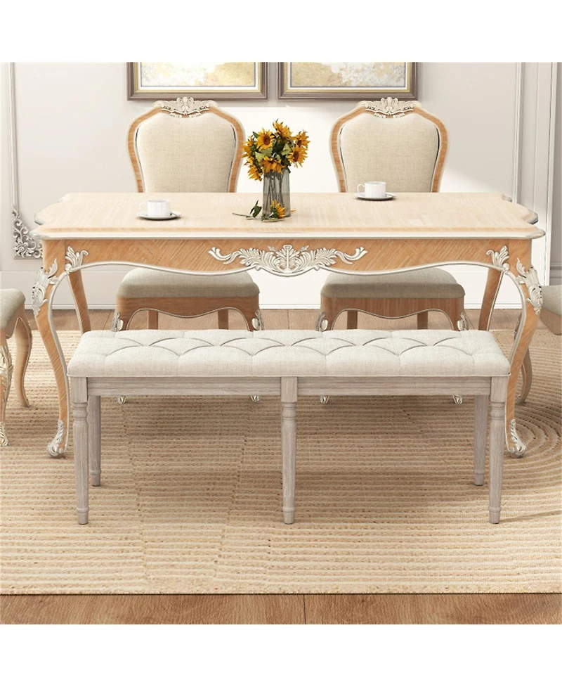 Slickblue 47.5" Button Tufted Entryway Bench with Upholstered Seat and Wood Frame