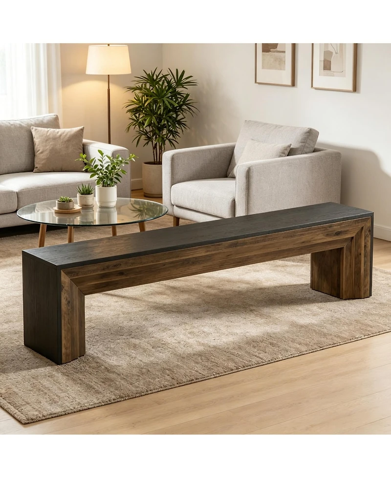 Slickblue Modern Rustic Entryway Bench with Brown Wood Finish and Black Edges