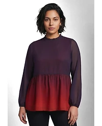 Avenue Plus Paulina Chiffon Peplum Long-Sleeve Blouse