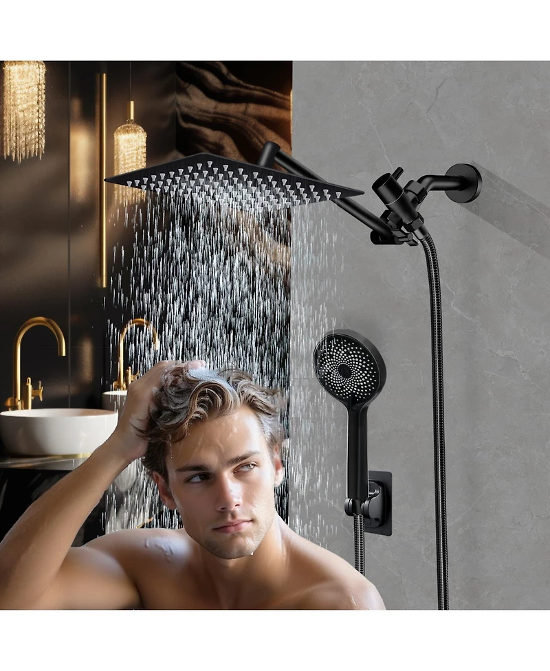 Cyqbd 10" Shower Head Rain Handheld Spray Extension Arm Flow Regulator Bathroom System