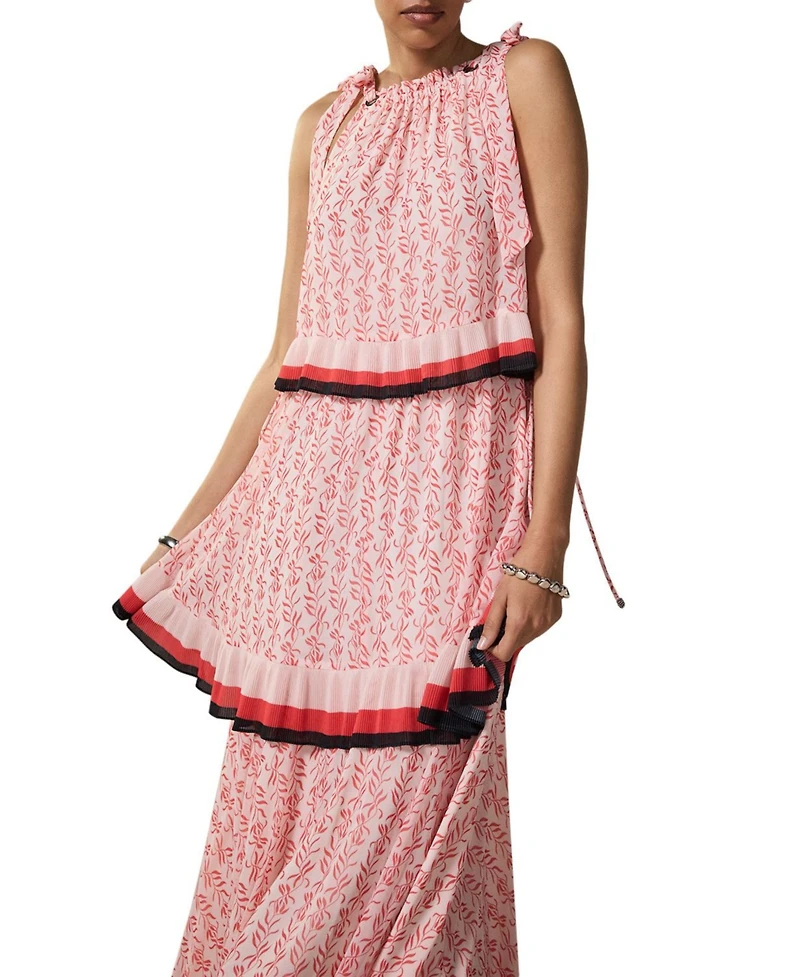 Mint Velvet Women's Printed Halter Tiered Midi Dress