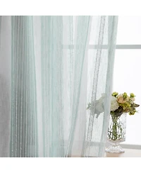 Awesome Home Tufted Stripe Light Filtering Back Tab Curtains Pair