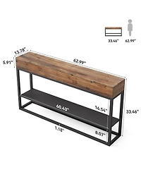Tribesigns 63" Solid Wood Narrow Console Table, 3-Tier Storage Shelves