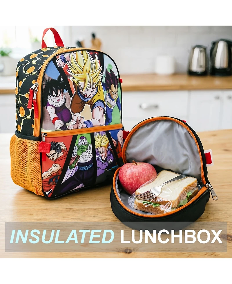 Dragon Ball Z Anime Heros 5 Piece 16 Inch Backpack Set for Boys