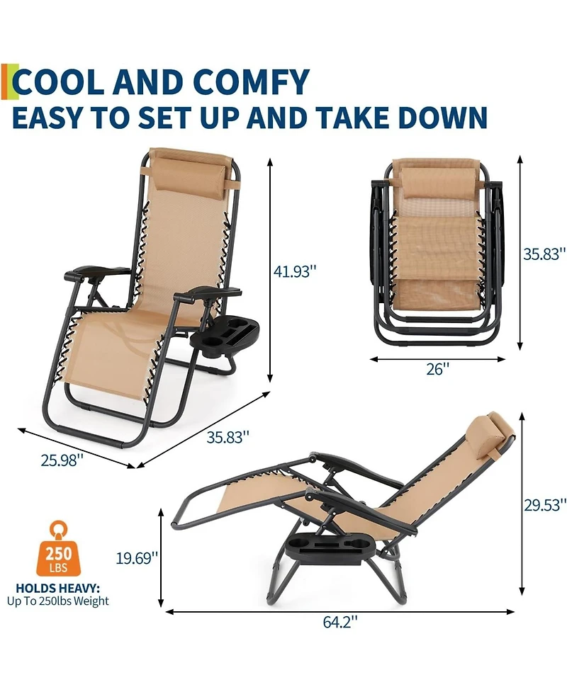 gaomon Set of 2 Outdoor Lounge Chairs Reclining Patio Chairs with Pillow and Cup Holder, Folding for Pool, Beach, Backyard and Camping