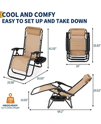 gaomon Set of 2 Outdoor Lounge Chairs Reclining Patio Chairs with Pillow and Cup Holder, Folding for Pool, Beach, Backyard and Camping