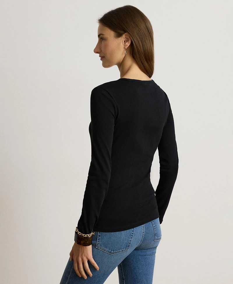 Lauren Ralph Cotton-Blend Long-Sleeve Top