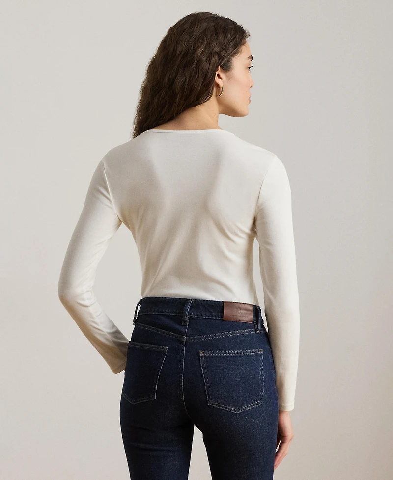 Lauren Ralph Cotton-Blend Long-Sleeve Top