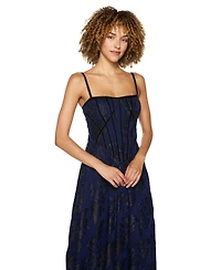 Alex & Sophia Juniors' Floral-Print Chiffon Jacquard Corset Bodice Gown